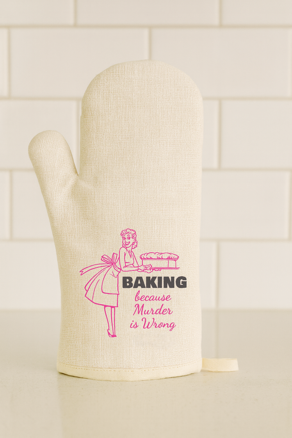 Baking Because Murder is Wrong Heat Resistant Quilted Fun Oven Mitt for Bold Bakers