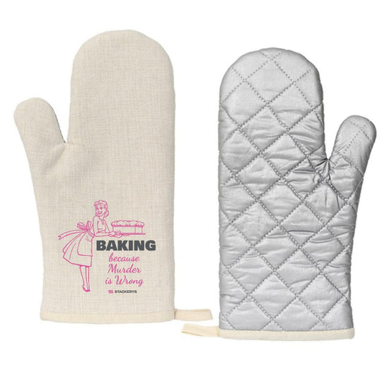 Baking Because Murder is Wrong Heat Resistant Quilted Fun Oven Mitt for Bold Bakers